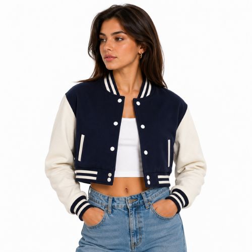 custom cropped varsity jacket