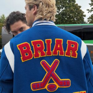Garrett Graham varsity jacket detail shot
