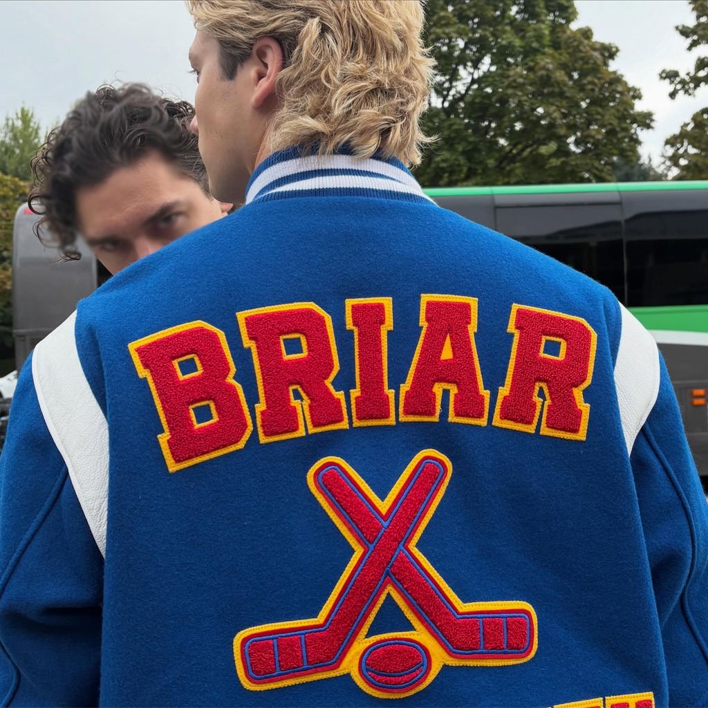 Garrett Graham varsity jacket detail shot