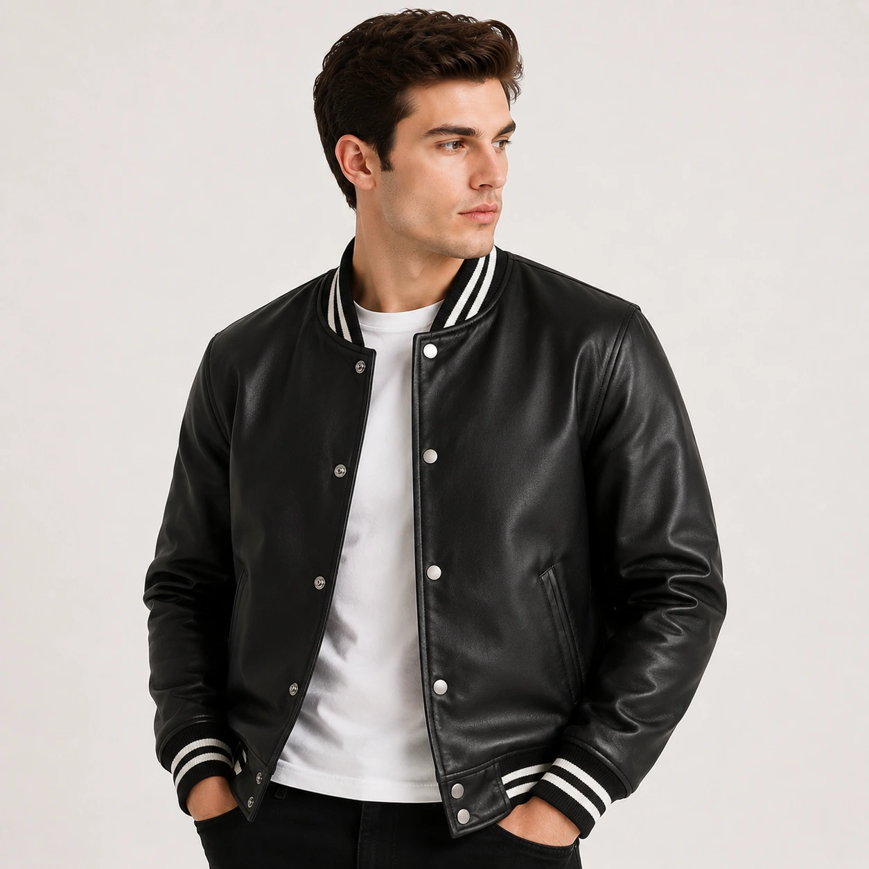 Leather baseball jacket