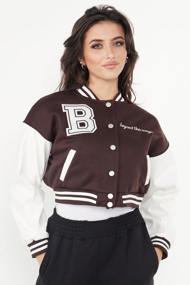 Drop Shoulder Sleeves cropped varsity jacket