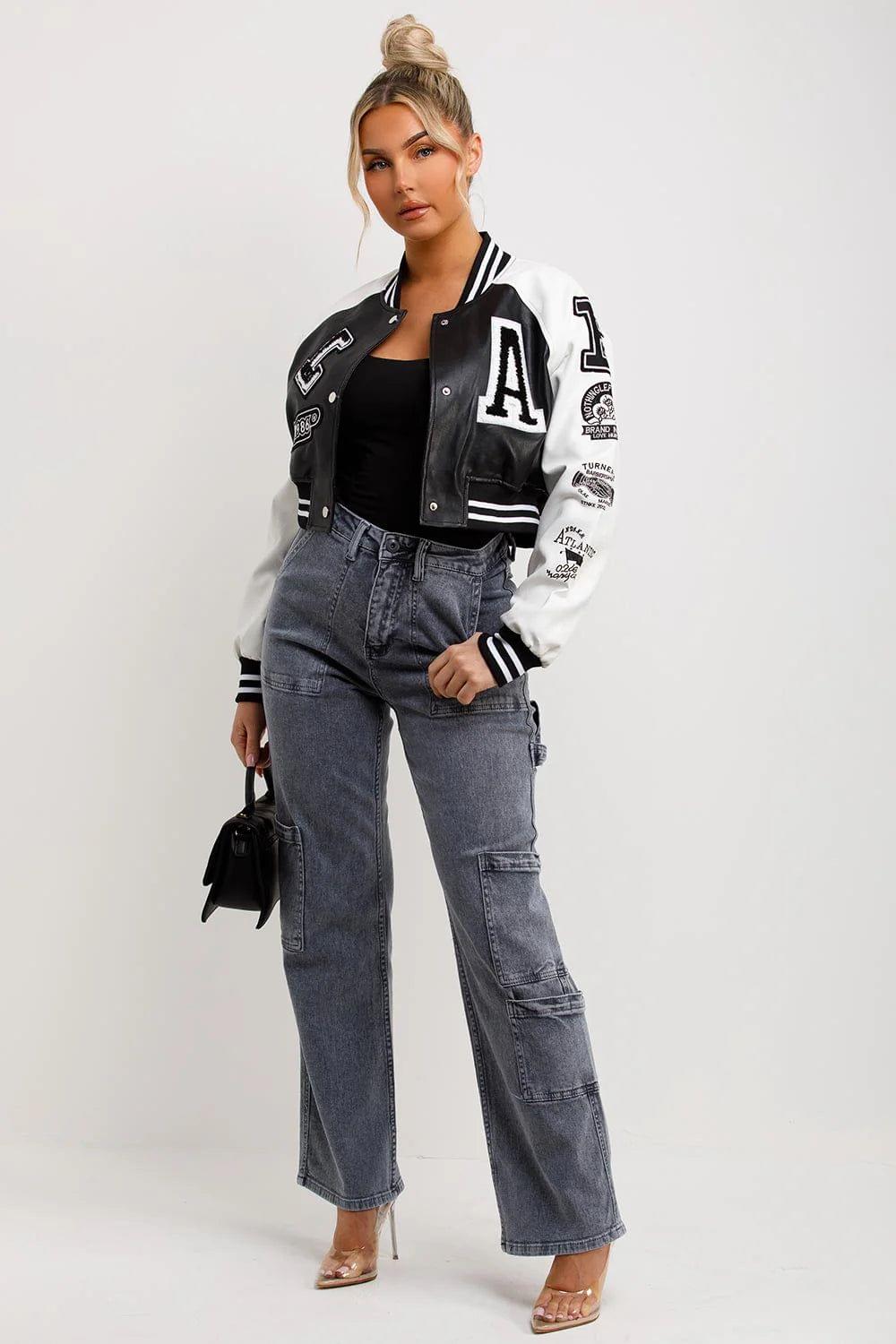 Raglan Sleeves cropped varsity jacket