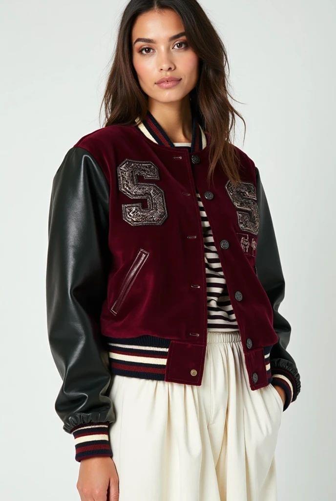Set-In Sleeves cropped varsity jacket