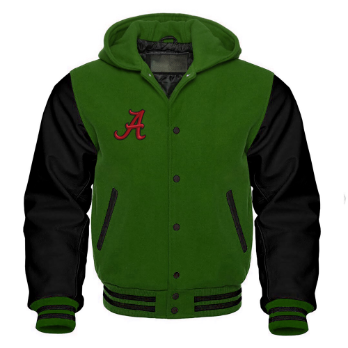 Hooded varsity jacket