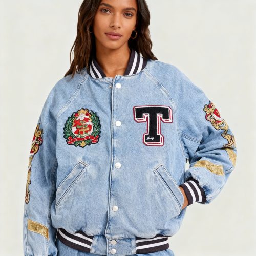 Christmas denim varsity jacket manufacturer